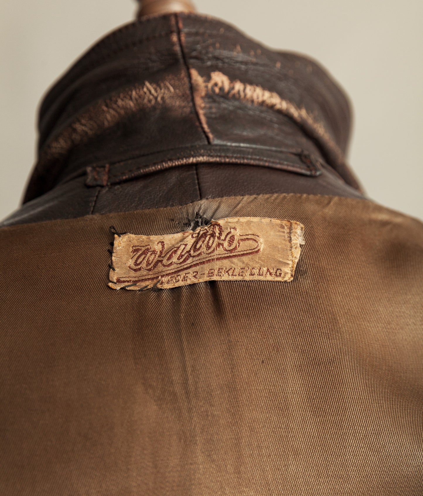 Vintage 1940s German Leather Belted Motorcycle Jacket