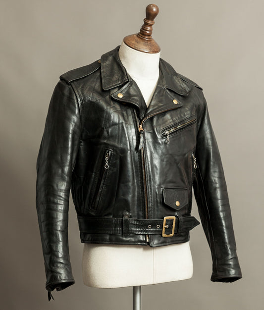 Vintage Aero Horsehide Double Rider Motorcycle Jacket 1950s Brando Style Cross Zip