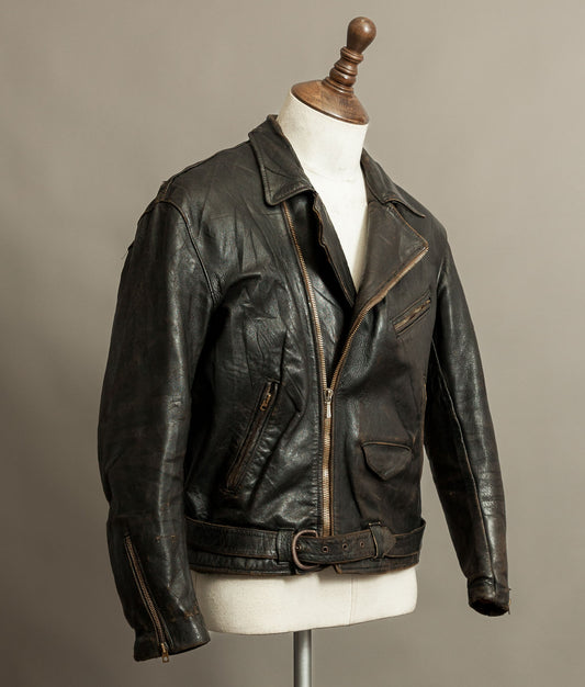 Vintage 1950s French Leather Motorcycle Jacket Cross Zip Vitex Hardware