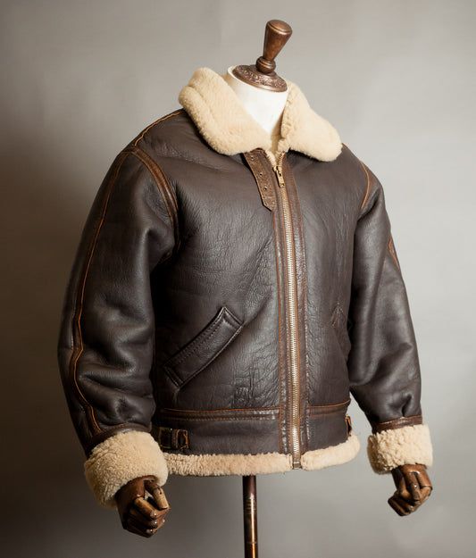 Vintage 1970s Sheepskin B-3 Flying Jacket, Brown Shearling, Made in England