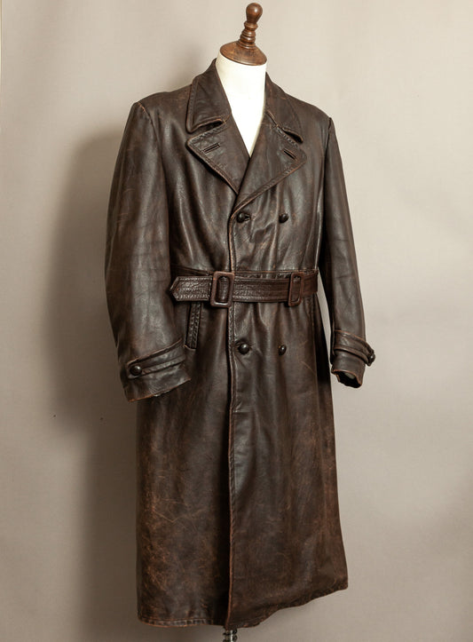 1940s German Wehrmacht Officer's Horsehide Leather Trench Coat (XL)