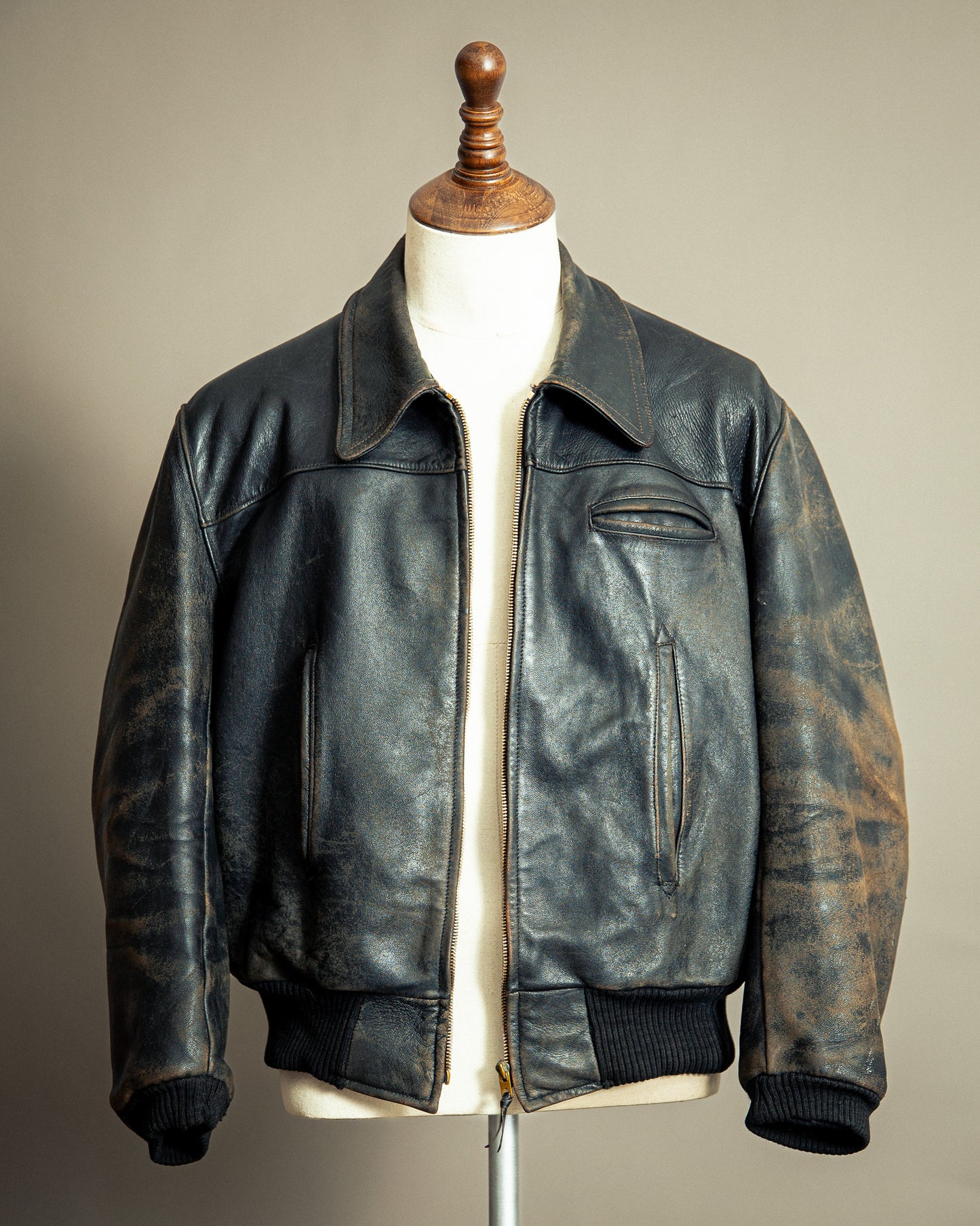 Vintage 1940s French Leather Aviator Blouson Jacket Large (44)