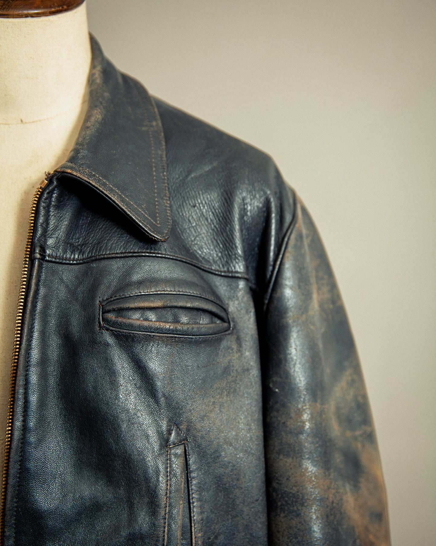 Vintage 1940s French Leather Aviator Blouson Jacket Large (44)