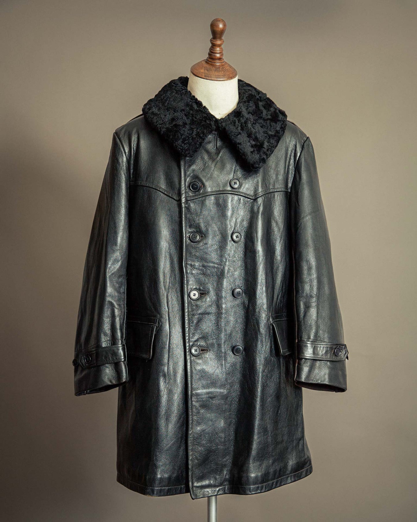 Vintage 1940s Swedish Officers Goatskin Leather Trench Coat - Medium (42)