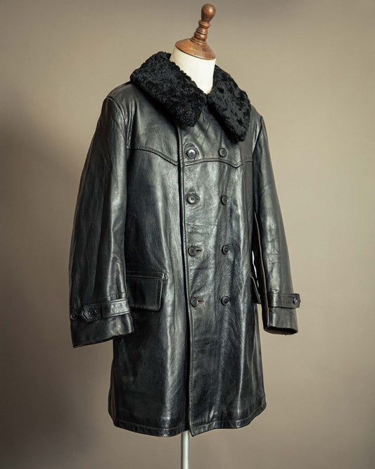 Vintage 1940s Swedish Officers Goatskin Leather Trench Coat - Medium (42)