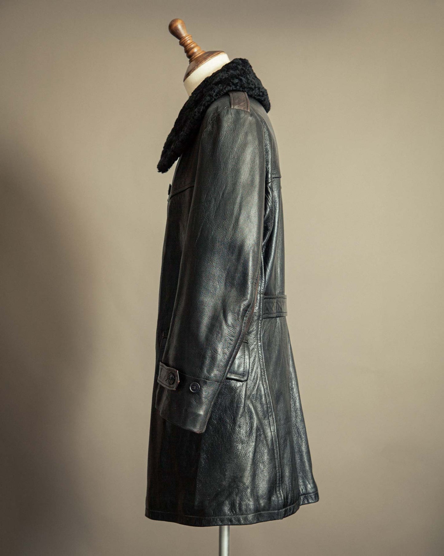 Vintage 1940s Swedish Officers Goatskin Leather Trench Coat - Medium (42)