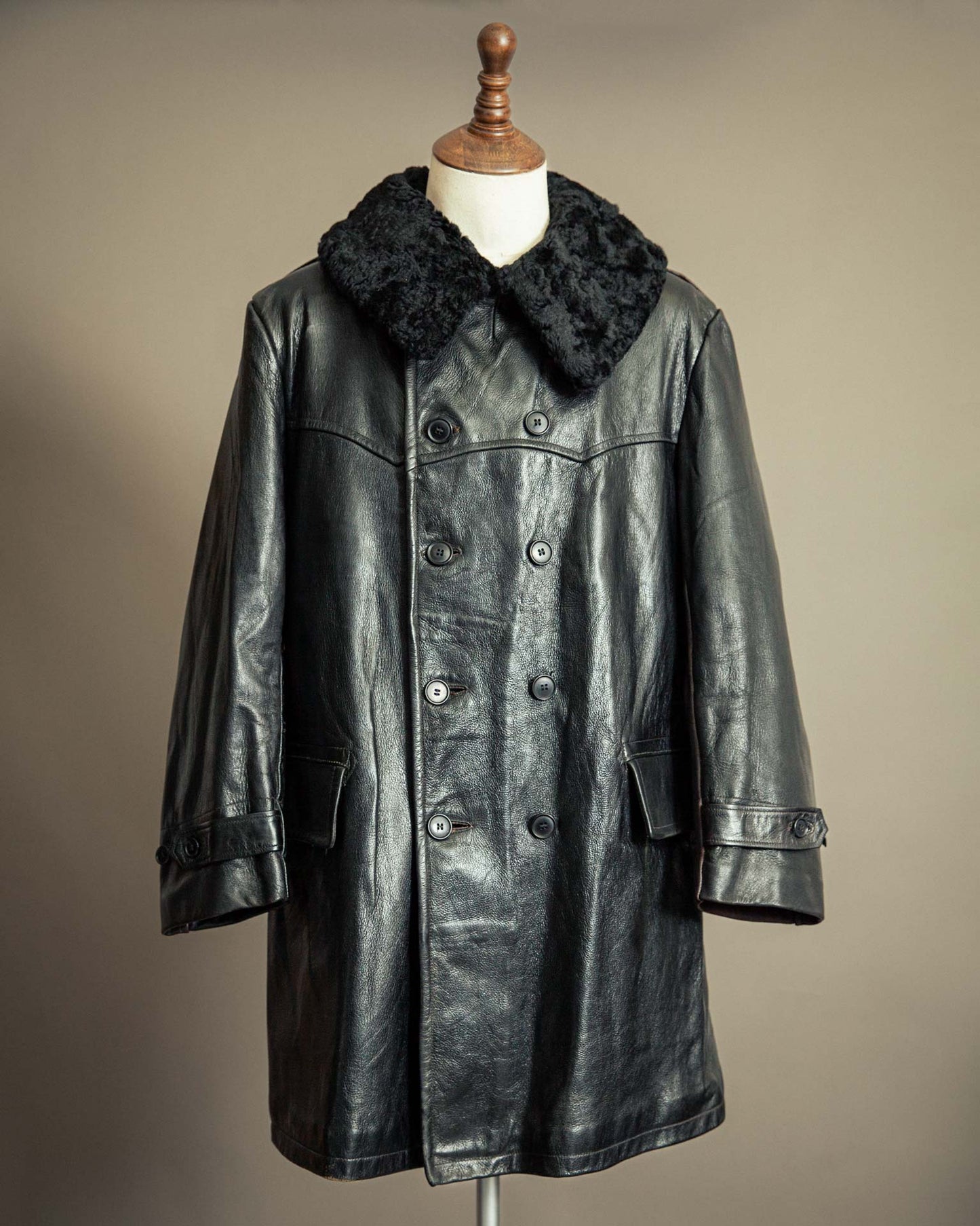 Vintage 1940s Swedish Officers Goatskin Leather Trench Coat - Medium (42)