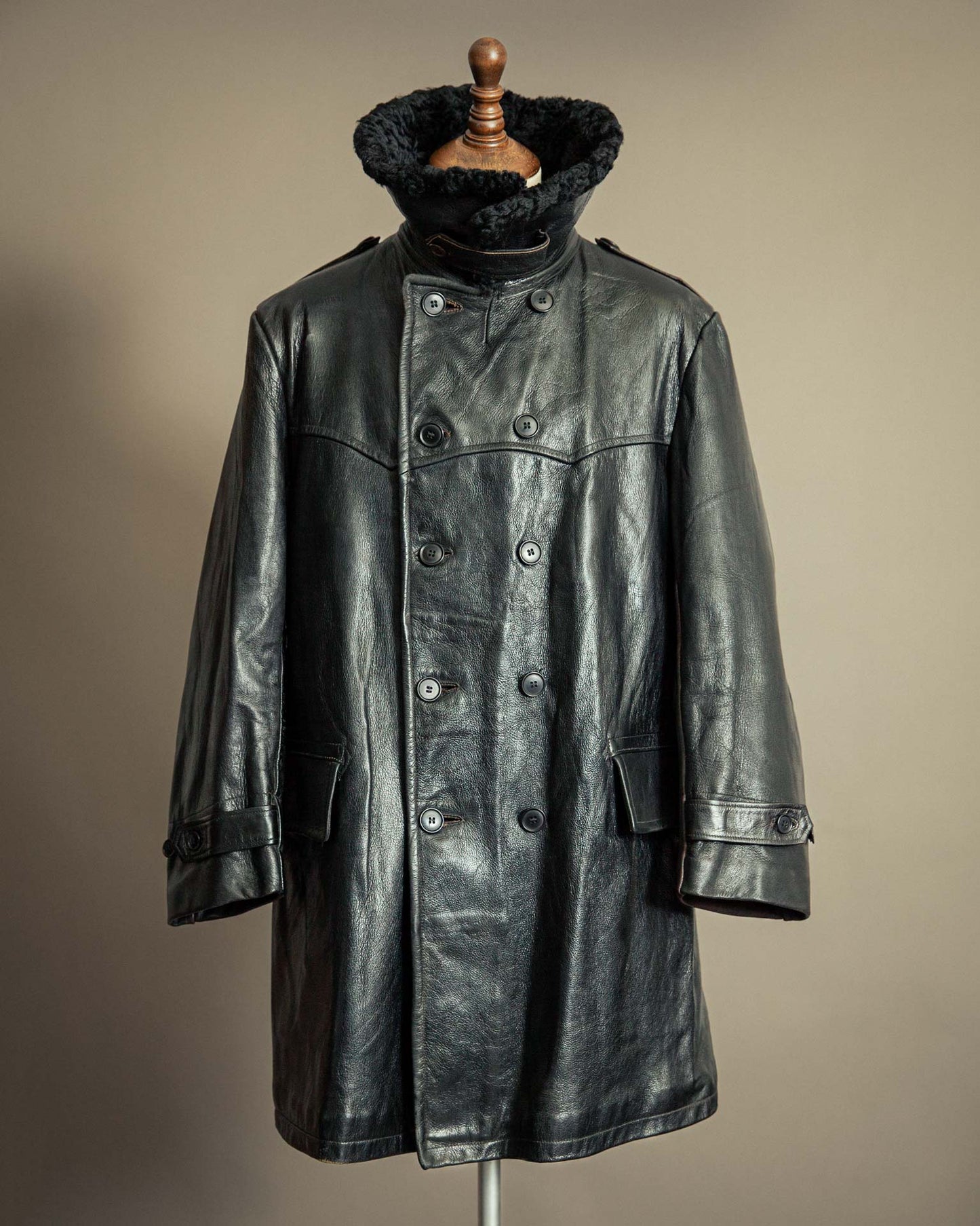 Vintage 1940s Swedish Officers Goatskin Leather Trench Coat - Medium (42)