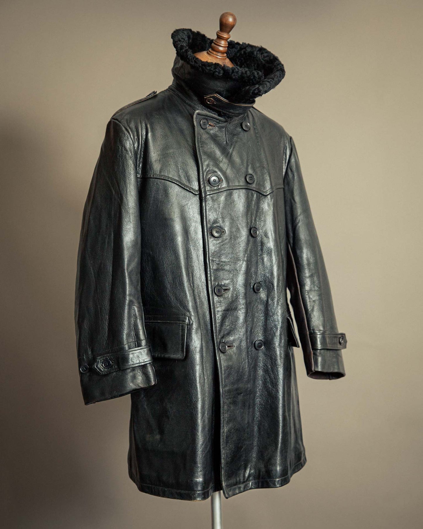 Vintage 1940s Swedish Officers Goatskin Leather Trench Coat - Medium (42)