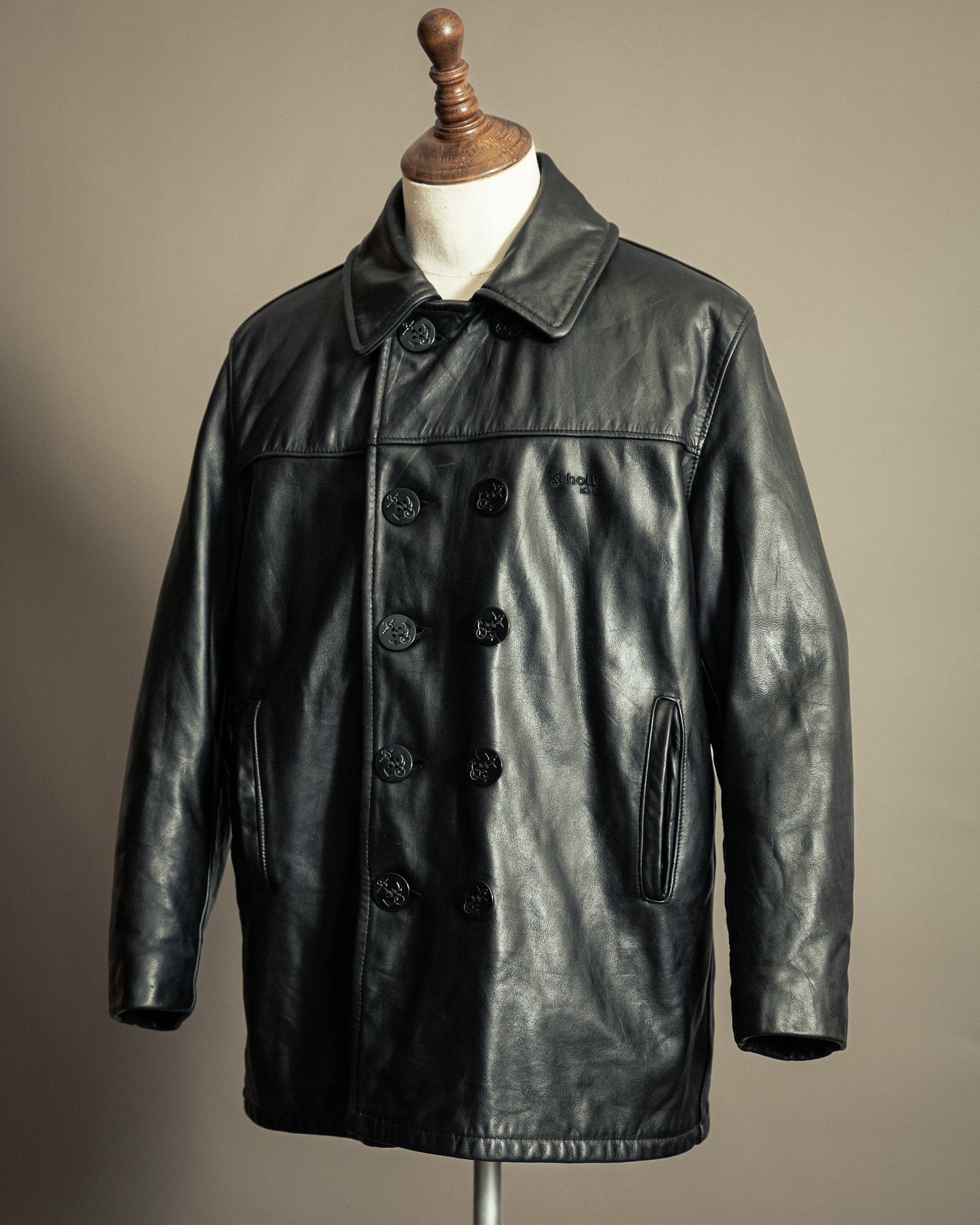 Schott NYC U.S. 740N Leather Pea Coat – Medium (42)