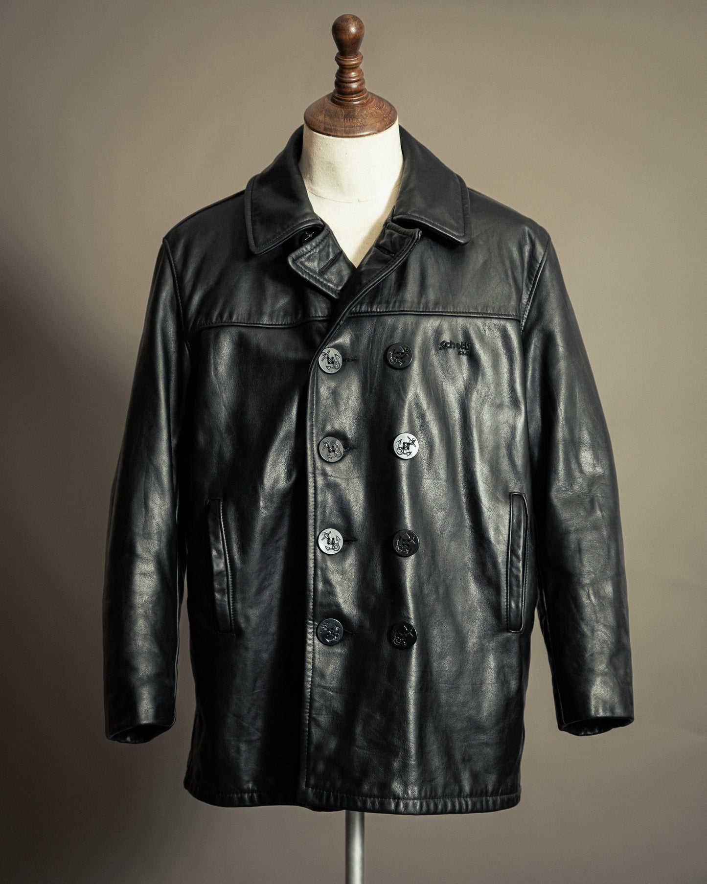 Schott NYC U.S. 740N Leather Pea Coat – Medium (42)