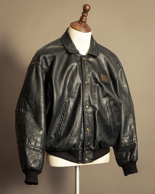 Vintage 1980s Kudsak Black Goatskin Bomber Jacket - Large (44)
