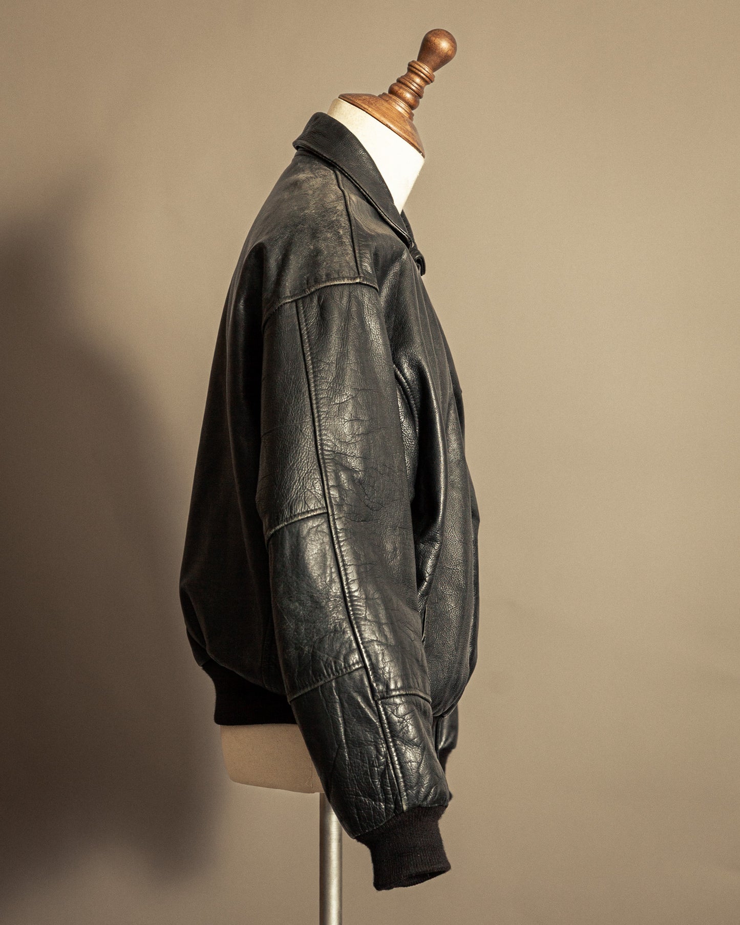 Vintage 1980s Kudsak Black Goatskin Bomber Jacket - Large (44)