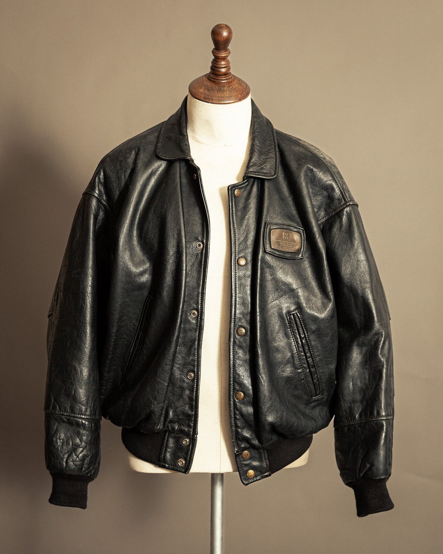 Vintage 1980s Kudsak Black Goatskin Bomber Jacket - Large (44)