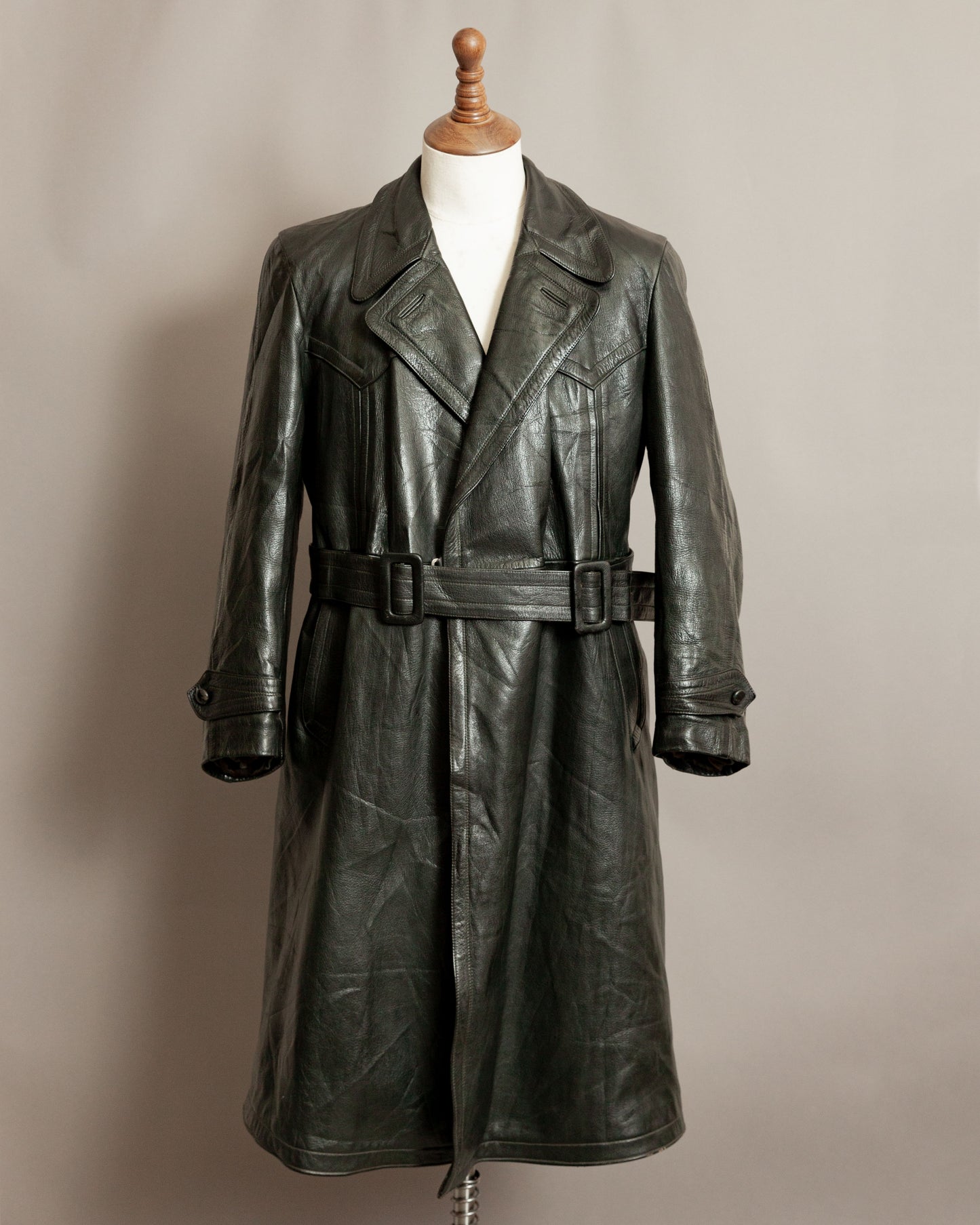 Vintage WW2 German Horsehide Leather Officers Trench Coat - Small (38-40)