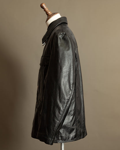 Vintage 1970s German Leather Police Motorcycle Jacket - Large (44)