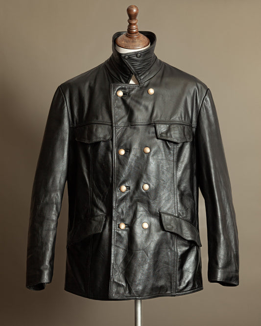 Vintage 1970s German Leather Police Motorcycle Jacket - Large (44)