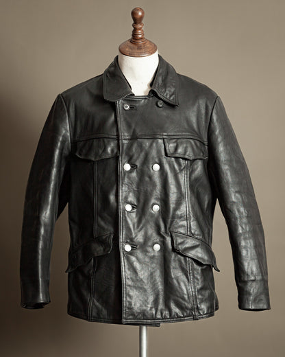Vintage 1970s German Leather Police Patrol Jacket - Medium (42)