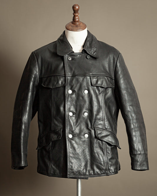 Vintage 1970s German Leather Police Patrol Jacket - Medium (42)