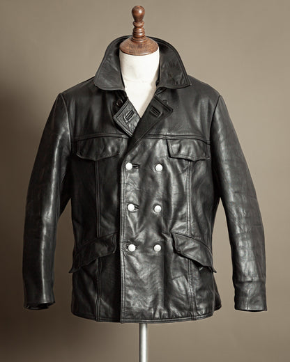 Vintage 1970s German Leather Police Patrol Jacket - Medium (42)