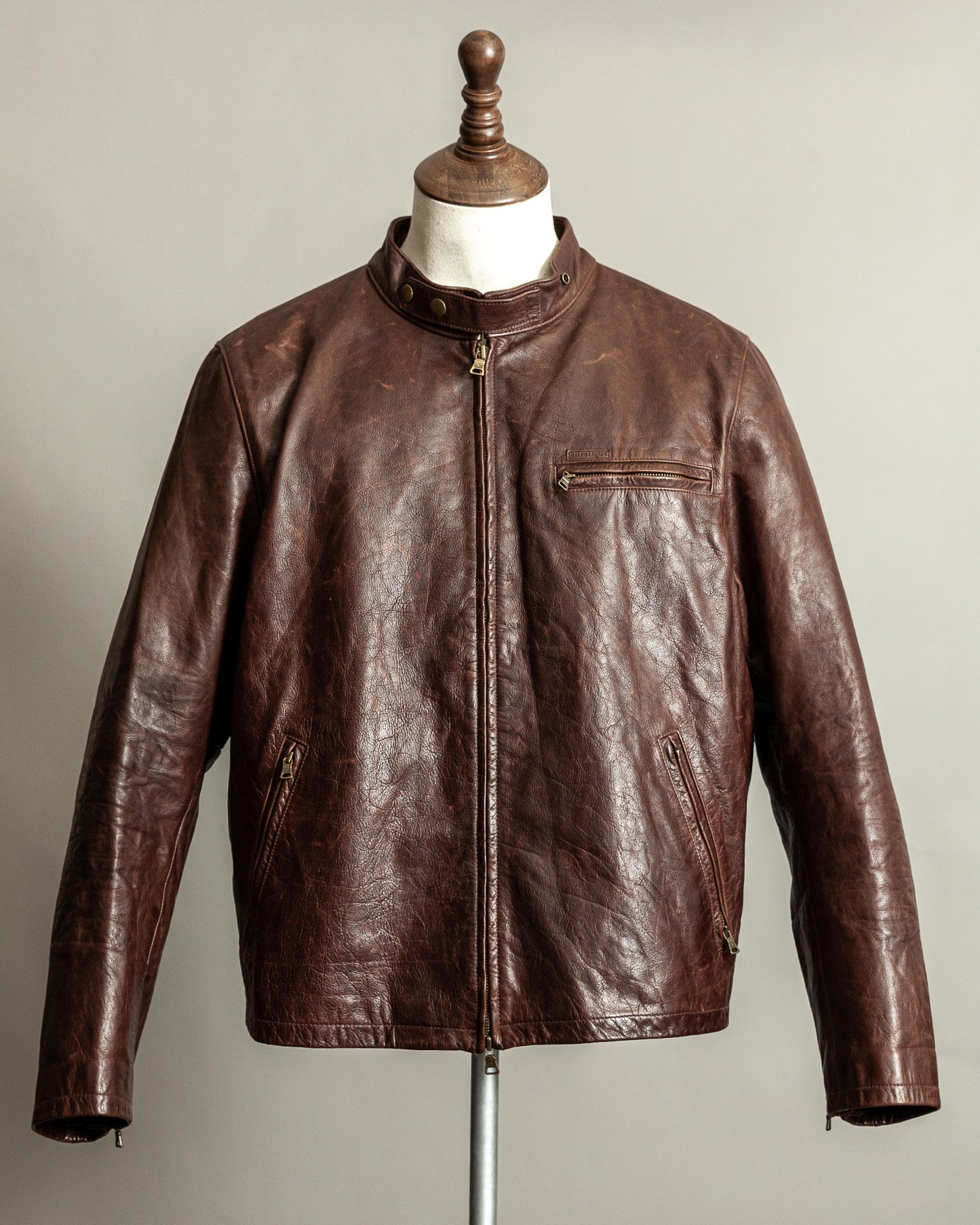 Vintage Ralph Lauren Oversized Burnished Leather Café Racer Jacket – Size XL