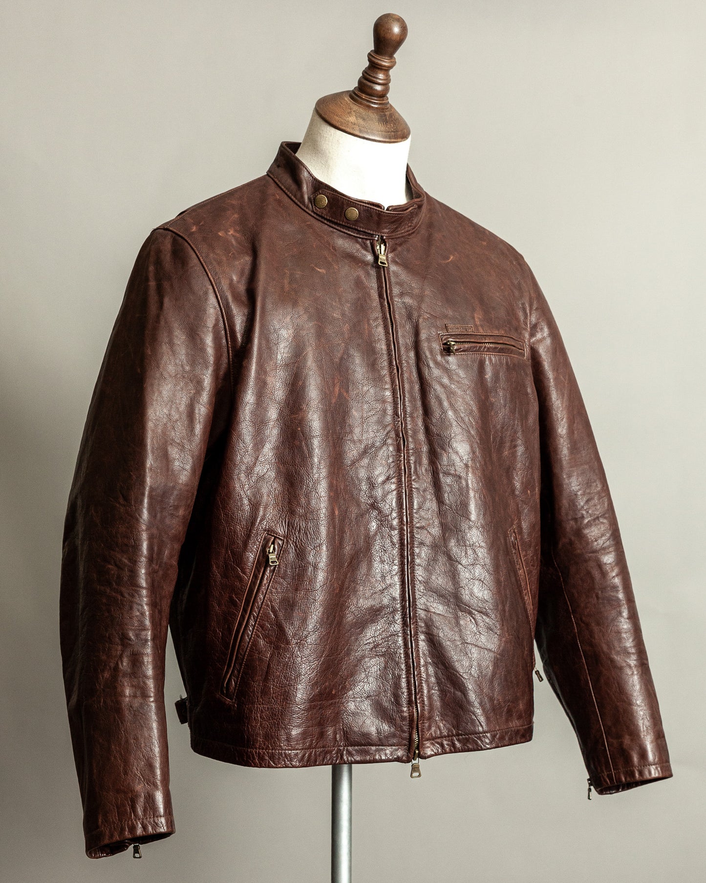 Vintage Ralph Lauren Oversized Burnished Leather Café Racer Jacket – Size XL