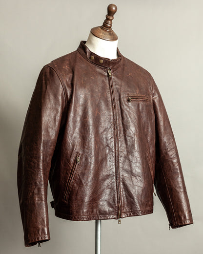 Vintage Ralph Lauren Oversized Burnished Leather Café Racer Jacket – Size XL