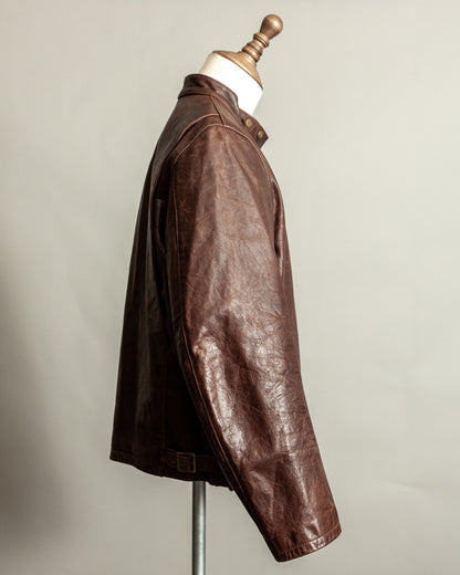 Vintage Ralph Lauren Oversized Burnished Leather Café Racer Jacket – Size XL