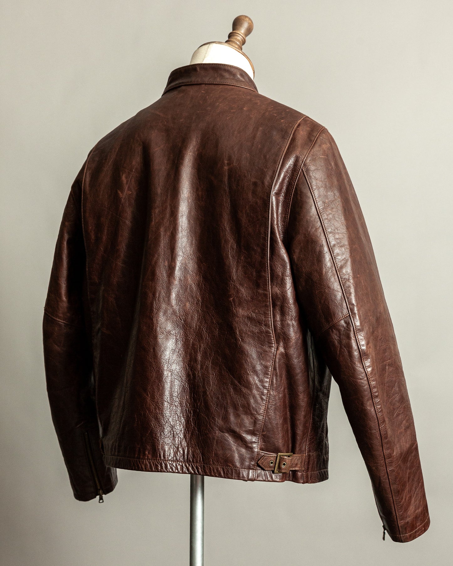 Vintage Ralph Lauren Oversized Burnished Leather Café Racer Jacket – Size XL
