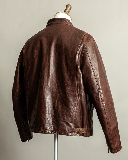 Vintage Ralph Lauren Oversized Burnished Leather Café Racer Jacket – Size XL