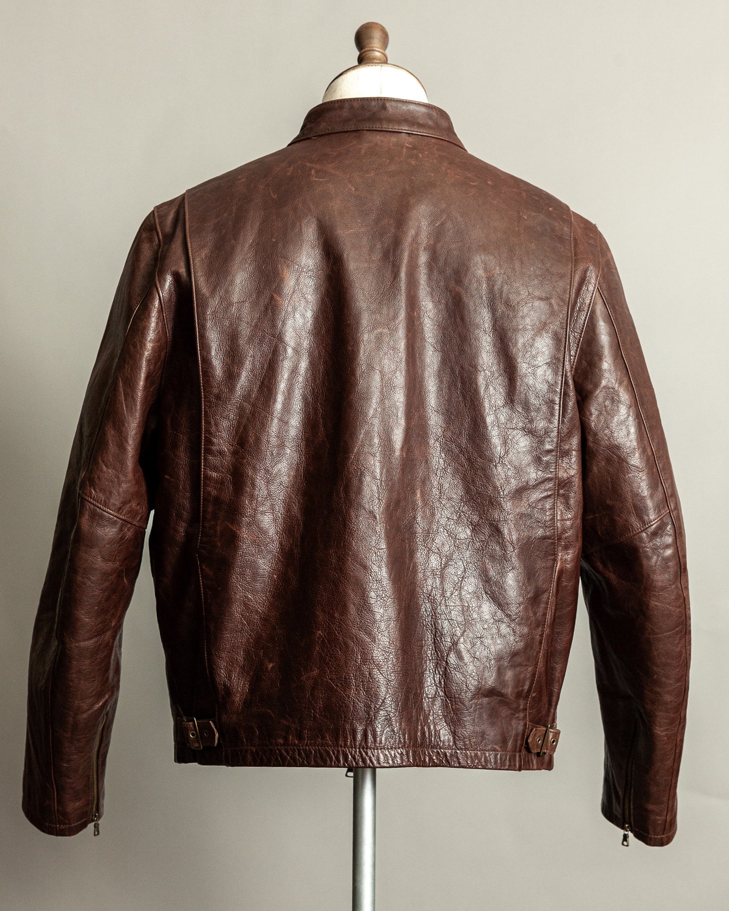 Vintage Ralph Lauren Oversized Burnished Leather Café Racer Jacket – Size XL