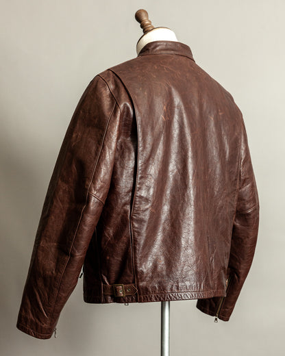 Vintage Ralph Lauren Oversized Burnished Leather Café Racer Jacket – Size XL