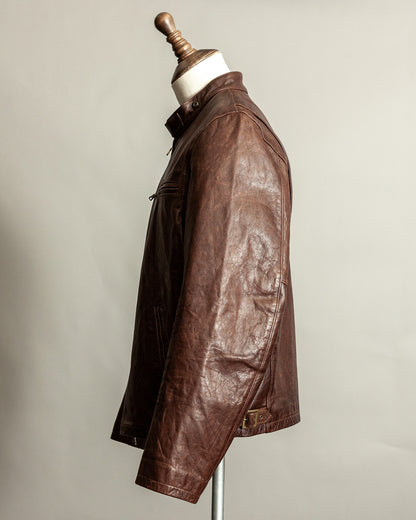 Vintage Ralph Lauren Oversized Burnished Leather Café Racer Jacket – Size XL
