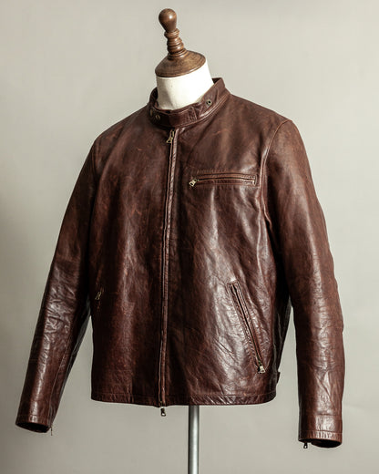 Vintage Ralph Lauren Oversized Burnished Leather Café Racer Jacket – Size XL