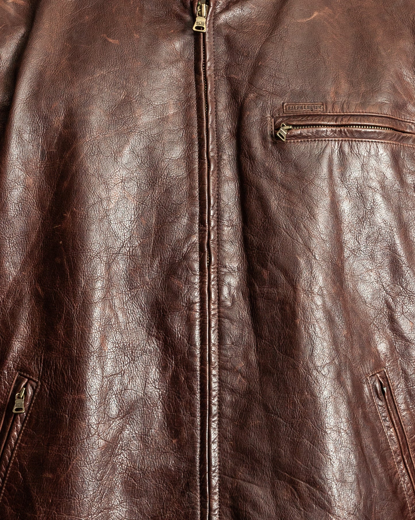Vintage Ralph Lauren Oversized Burnished Leather Café Racer Jacket – Size XL