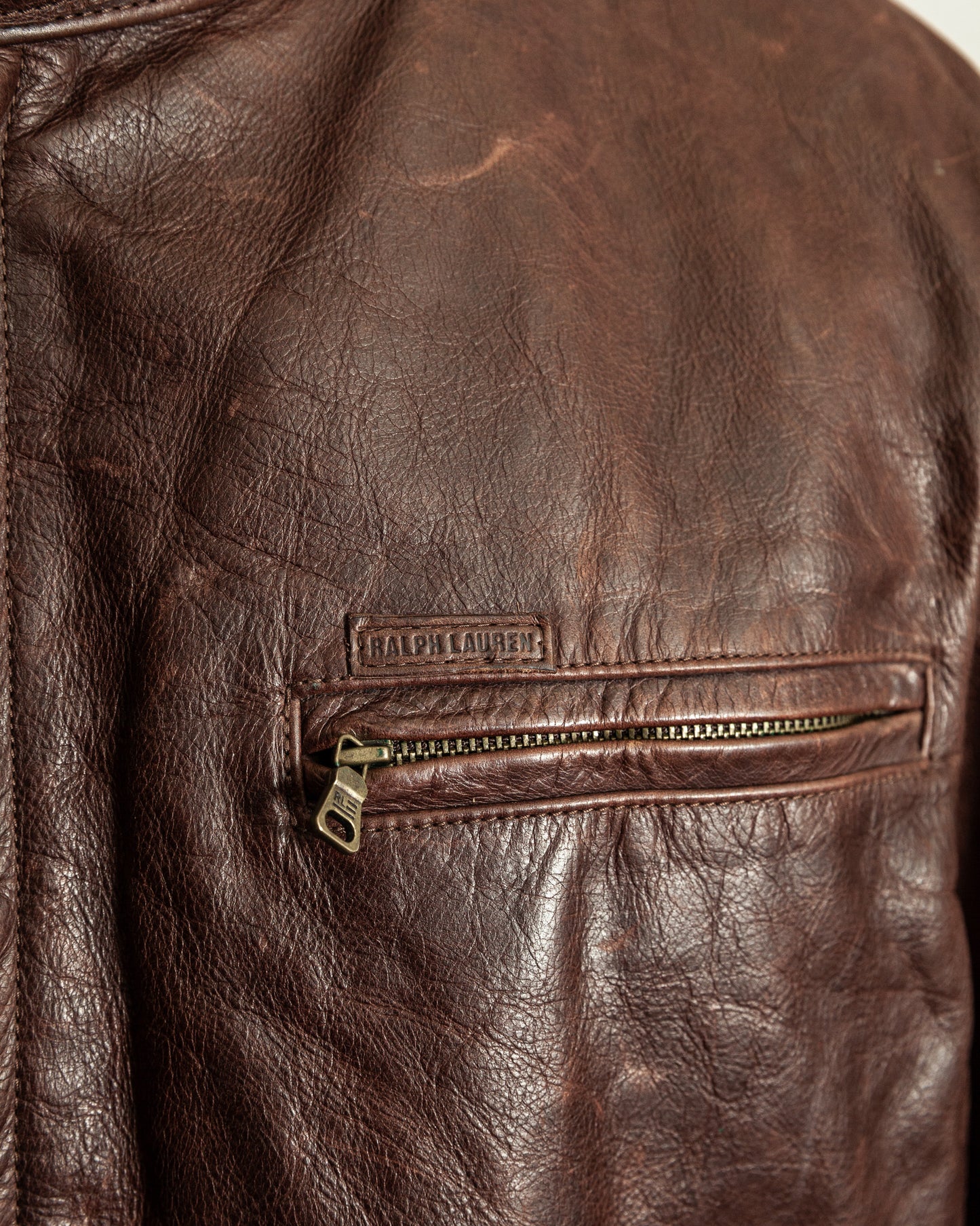 Vintage Ralph Lauren Oversized Burnished Leather Café Racer Jacket – Size XL