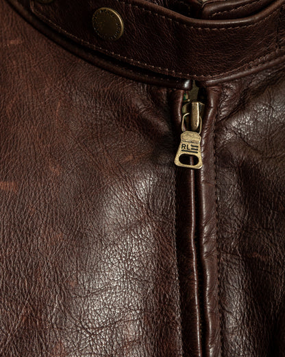 Vintage Ralph Lauren Oversized Burnished Leather Café Racer Jacket – Size XL