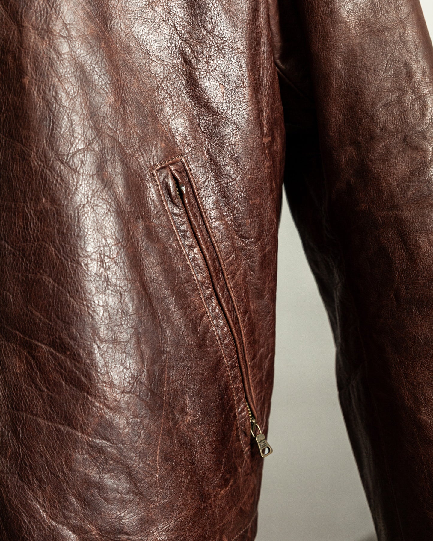 Vintage Ralph Lauren Oversized Burnished Leather Café Racer Jacket – Size XL