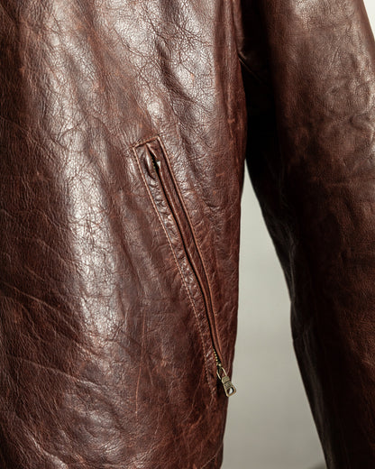 Vintage Ralph Lauren Oversized Burnished Leather Café Racer Jacket – Size XL