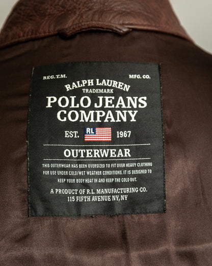 Vintage Ralph Lauren Oversized Burnished Leather Café Racer Jacket – Size XL