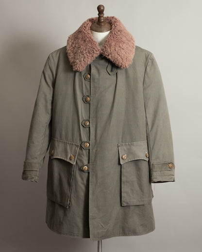 Vintage Swedish Army M1909 Shearling-Lined Field Coat – Size 46 (XL
