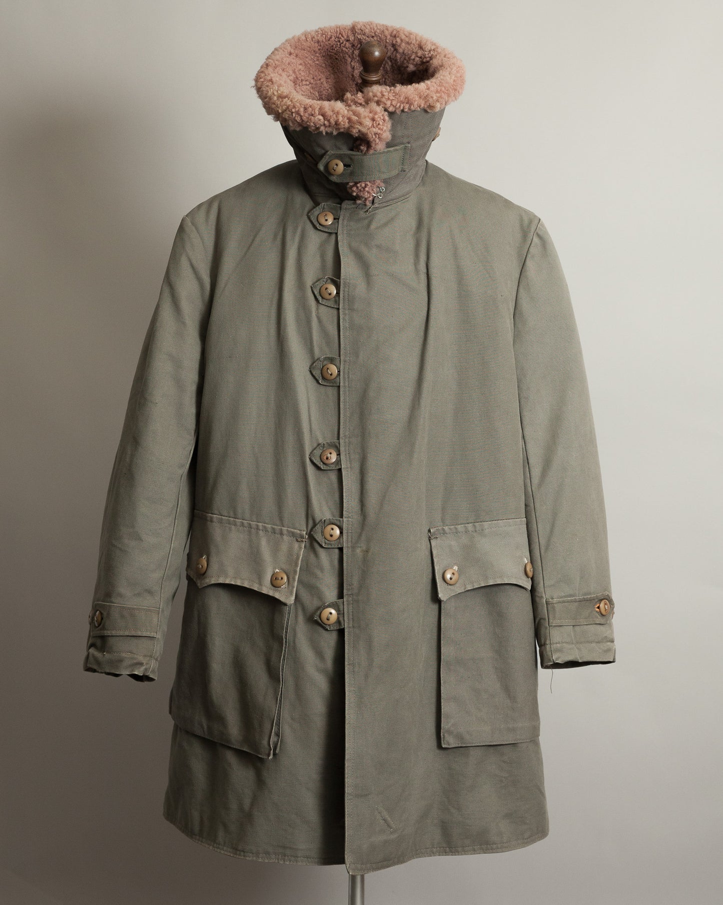 Vintage Swedish Army M1909 Shearling-Lined Field Coat – Size 46 (XL