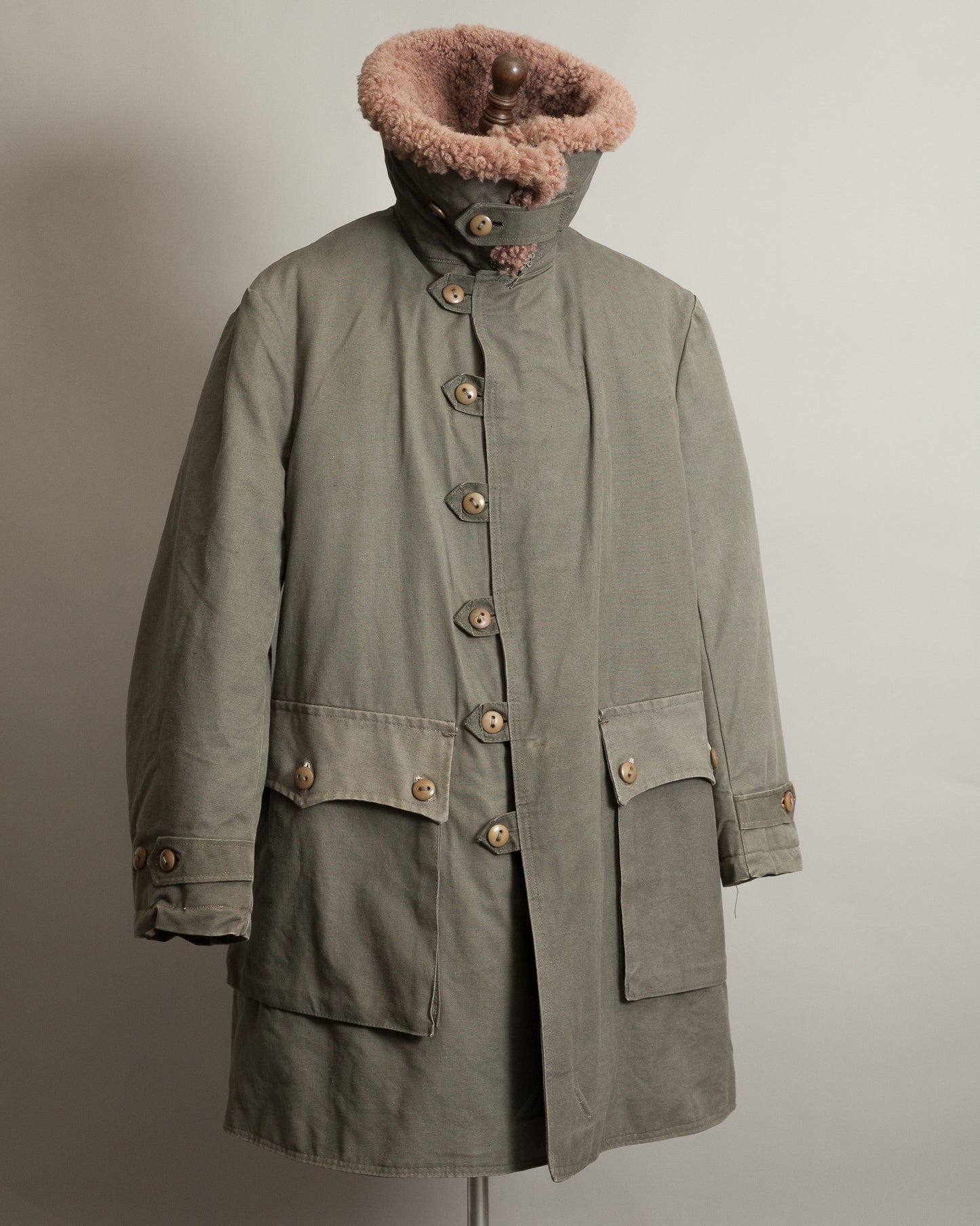 Vintage Swedish Army M1909 Shearling-Lined Field Coat – Size 46 (XL