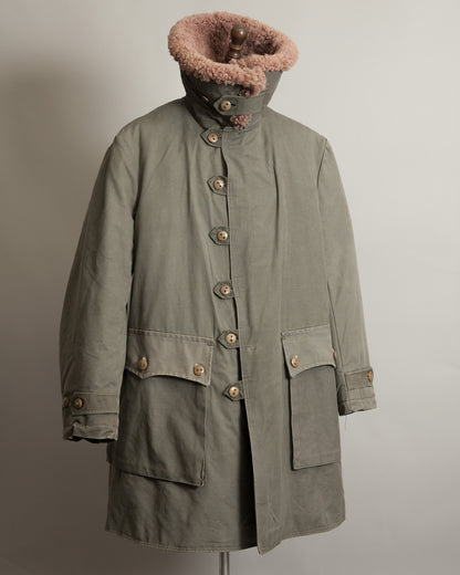 Vintage Swedish Army M1909 Shearling-Lined Field Coat – Size 46 (XL