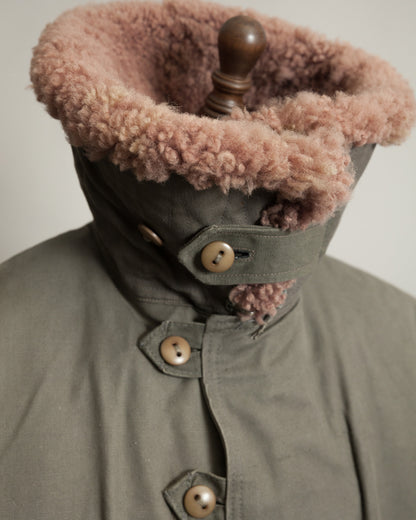 Vintage Swedish Army M1909 Shearling-Lined Field Coat – Size 46 (XL