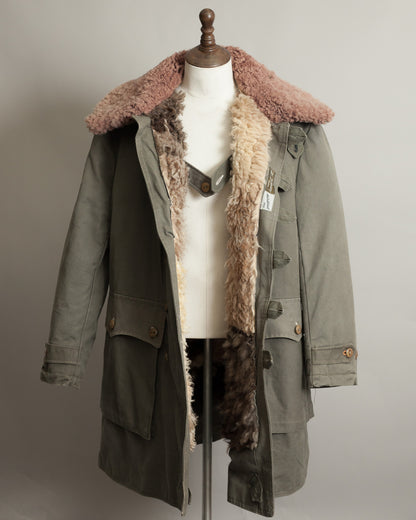 Vintage Swedish Army M1909 Shearling-Lined Field Coat – Size 46 (XL