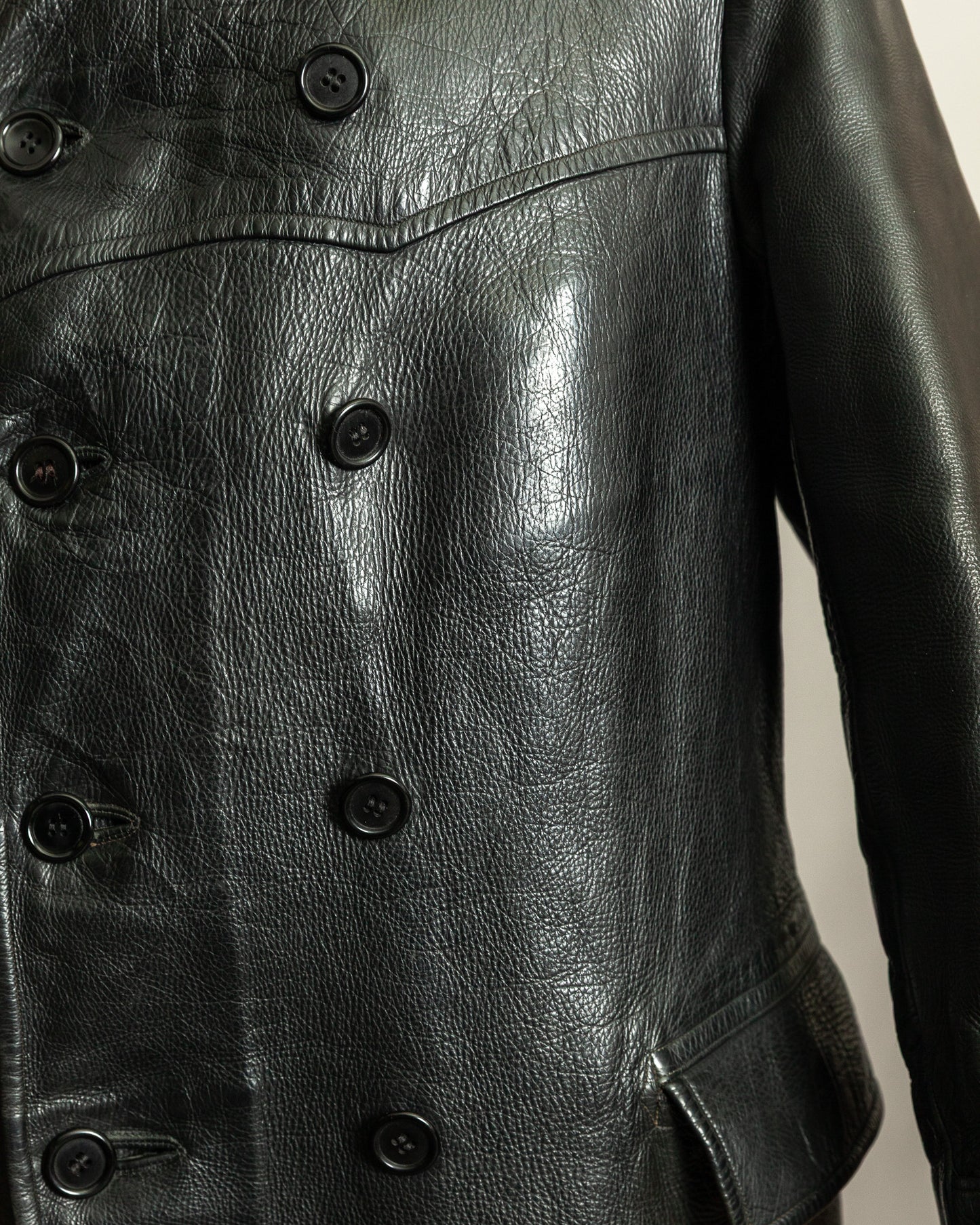 Vintage 1940s Swedish Officers Goatskin Leather Trench Coat Sheepskin Collar – Medium (42)