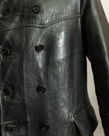 Vintage 1940s Swedish Officers Goatskin Leather Trench Coat Sheepskin Collar – Medium (42)