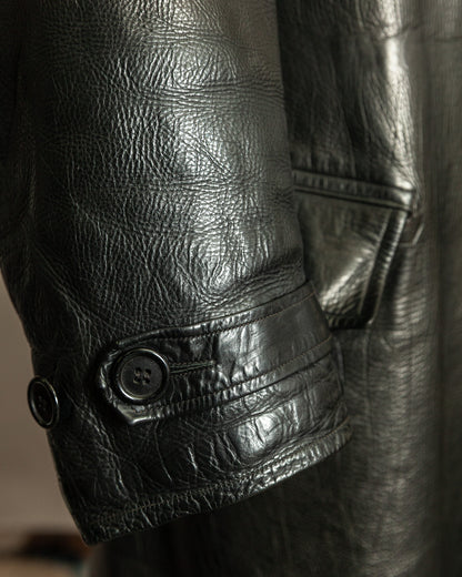 Vintage 1940s Swedish Officers Goatskin Leather Trench Coat Sheepskin Collar – Medium (42)