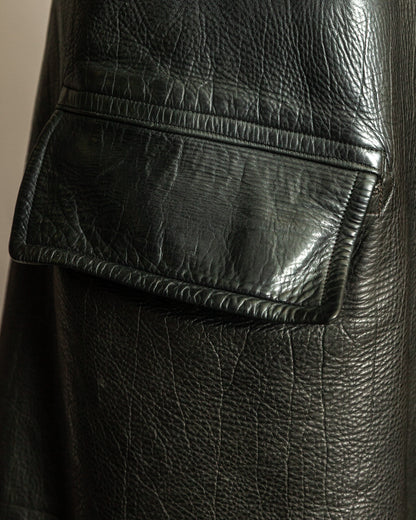 Vintage 1940s Swedish Officers Goatskin Leather Trench Coat Sheepskin Collar – Medium (42)